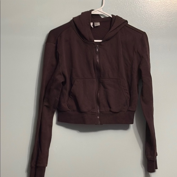 DIVIDED H&M women’s Dark Brown Cropped Hoodie size M. - Picture 1 of 5